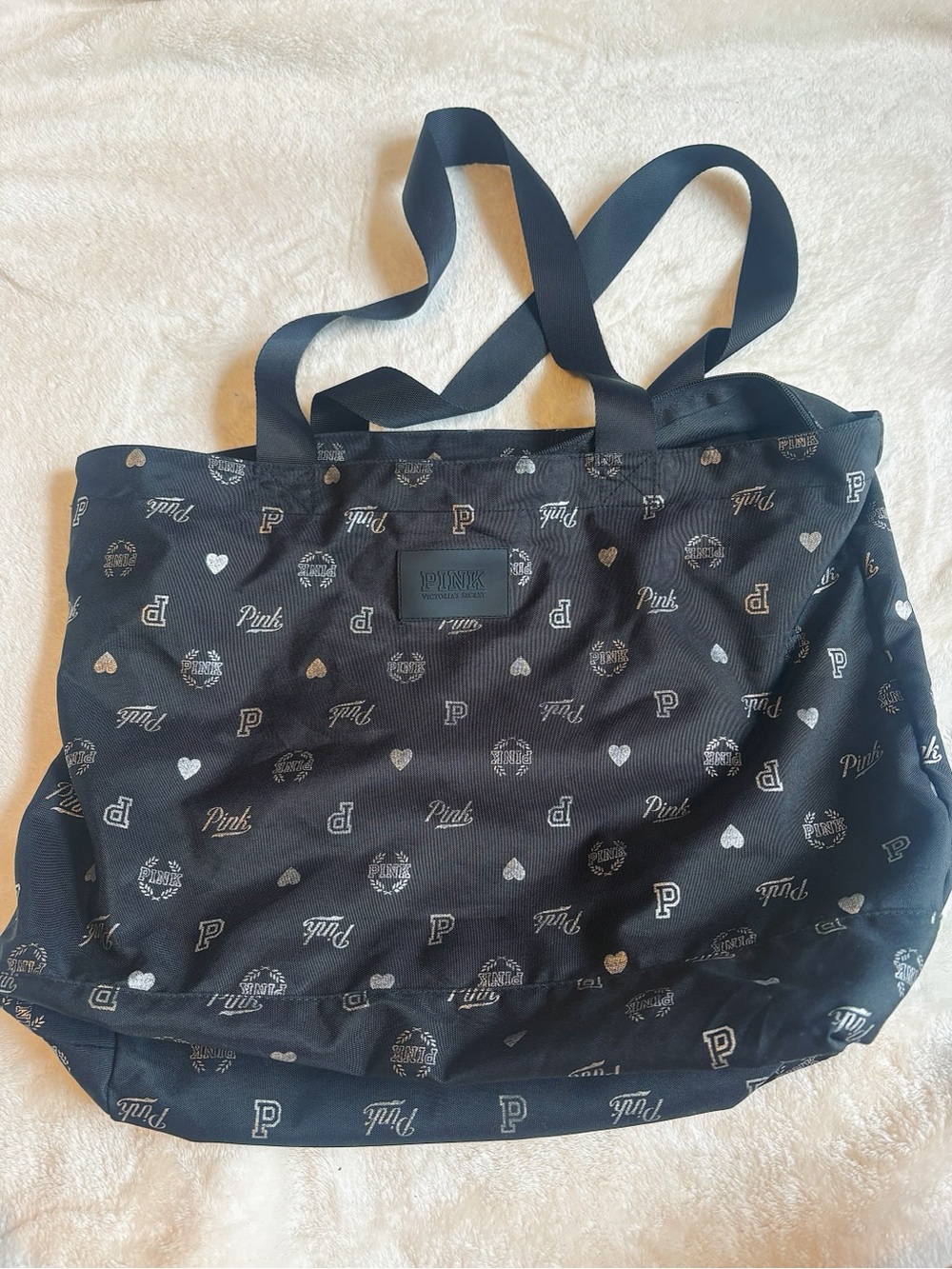 PINK Victoria's Secret Black Logo Print Tote - Picture 1 of 2